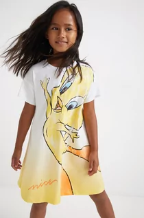 Sukienki - Desigual sukienka bawełniana dziecięca x Looney Tunes kolor żółty mini oversize - grafika 1