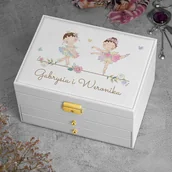 Pamiątka Pierwszej Komunii Świętej - Szkatułka na biżuterię biała z nadrukiem dla dziewczynek bliźniaczek - miniaturka - grafika 1