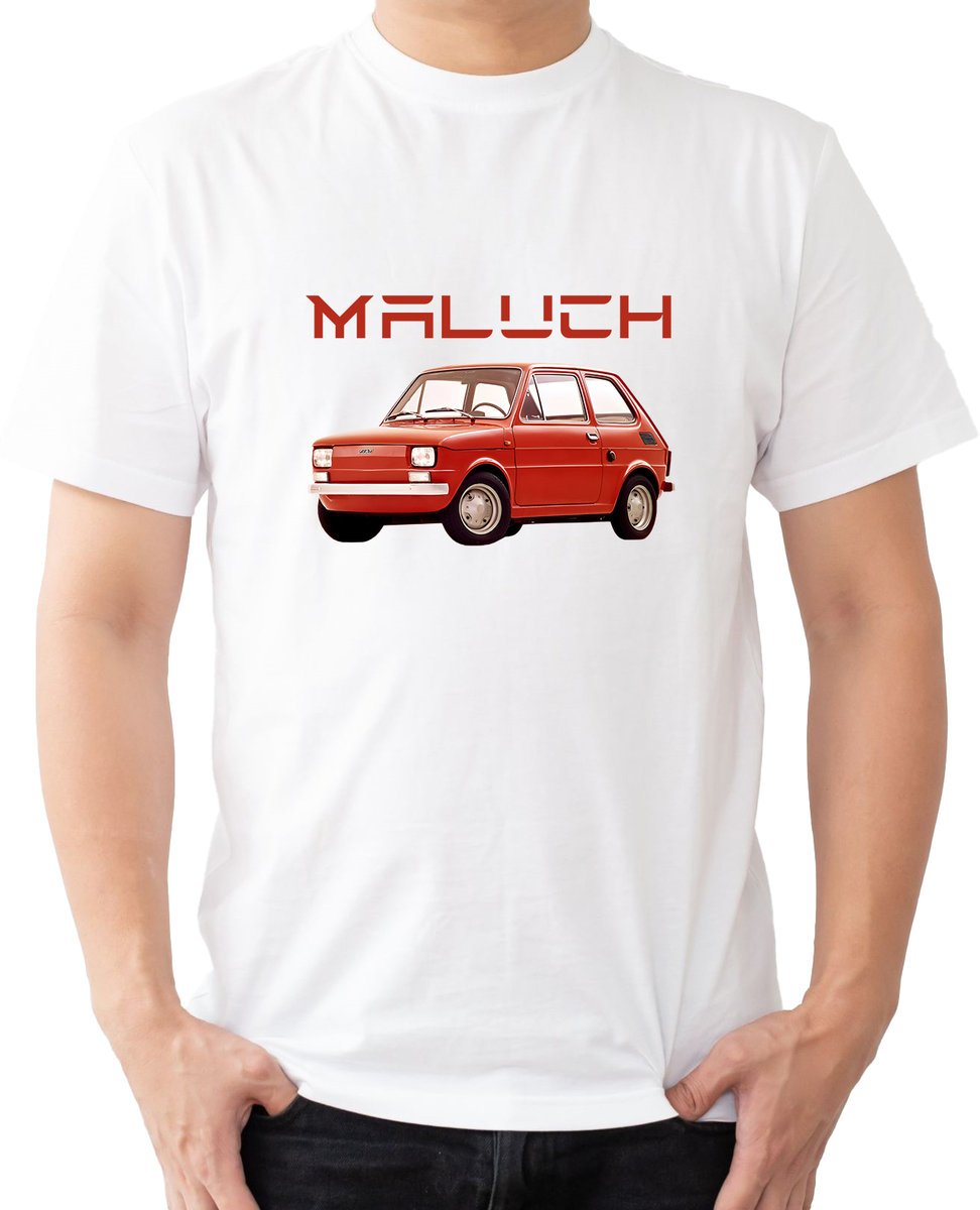 T-Shirt Męski Motoryzacyjna Fiat 126P Maluch Koszulka Biała R-Xs A534