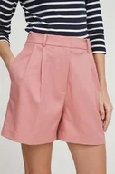 Spodenki damskie - Tommy Hilfiger szorty damskie kolor różowy gładkie high waist - miniaturka - grafika 1