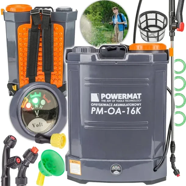 Opryskiwacz Akumulatorowy Elektryczny 16l Plecakowy Powermat Zestaw 4 Dysze