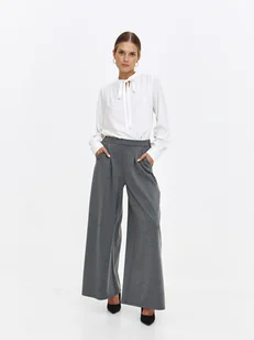 Eleganckie szerokie spodnie damskie szare - Spodnie damskie Eleganckie szerokie spodnie damskie szare - Spodnie damskie - miniaturka - grafika 1
