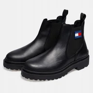 Półbuty męskie - Tommy Hilfiger Jeans Oryginalne Półbuty Wsuwane Czarne Sztyblety Skóra 43 - miniaturka - grafika 1
