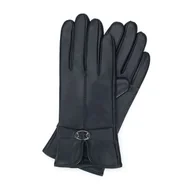 Rękawiczki - Damskie rękawiczki skórzane z wycięciem i klamerką - miniaturka - grafika 1