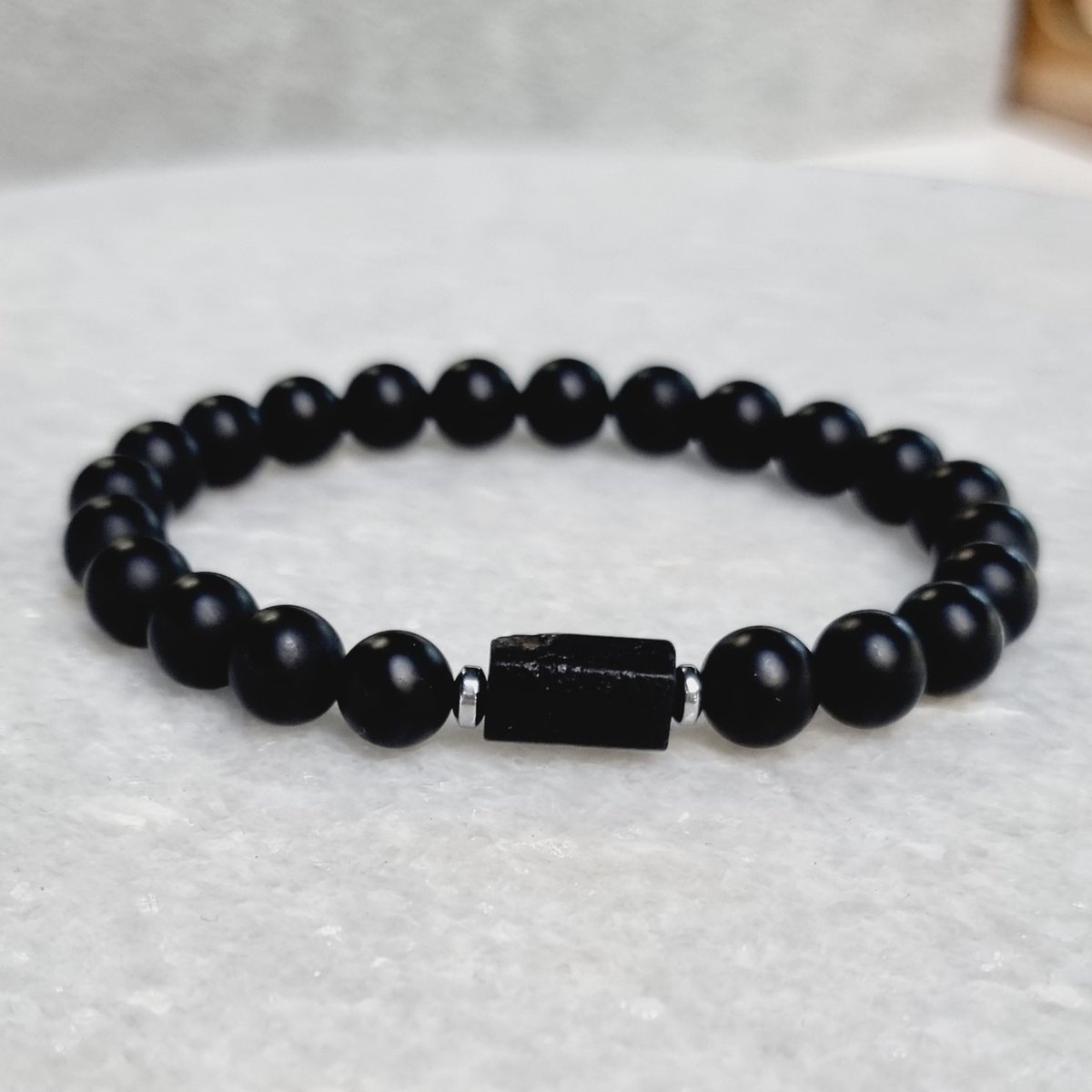 Bransoletka męska czarny turmalin i onyks kamienie naturalne Club
