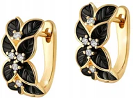 Kolczyki - ZŁOTE KOLCZYKI CZARNE KWIATKI ANGIELSKIE POZŁACANE ELEGANCKIE WYJĄTKOWE - miniaturka - grafika 1