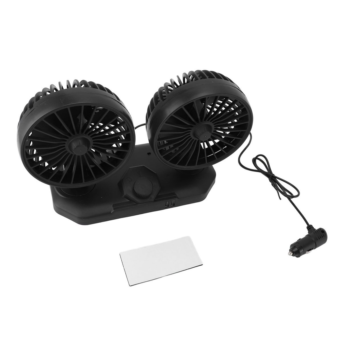 Dwugłowicowy wentylator samochodowy USB z obrotem o 360°