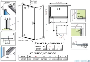 Radaway Essenza Kdj kabina 80x120cm lewa szkło przejrzyste 1385043-01-01L/1384054-01-01 - Kabiny prysznicowe - miniaturka - grafika 2