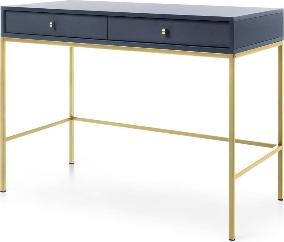 Ravio Stylowa toaletka Bari z dwoma szufladami granatowa + złote nóżki