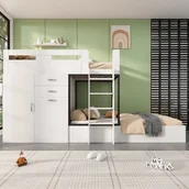 Łóżka dla dzieci i młodzieży - Łóżko piętrowe wielofunkcyjne - 2x90x200 cm - z szafą i przesuwanym biurkiem - Białe (bez materaca) - miniaturka - grafika 1