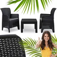 Meble ogrodowe - Zestaw Meble Ogrodowe Technorattan Na Taras Ogród Komplet Czarne FRESNO - miniaturka - grafika 1