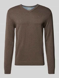 Sweter z dzianiny o kroju regular fit z dekoltem w serek - Swetry męskie - miniaturka - grafika 1