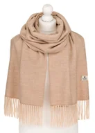 Apaszki i szaliki damskie - Elegancki duży modny szalik damski beżowy z frędzlami PETERSON szal jesień zima ciepły i miły w dotyku - miniaturka - grafika 1