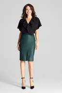 Spódnice - Zielona  Skórzana Spódnica Ołówkowa z Rozporkiem - miniaturka - grafika 1