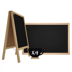Zestaw naturalne drewno - Potykacz 118x61cm, Tablica kredowa 90x60cm, Tabliczki kredowe KAWA 4szt. - Tablice i flipcharty - miniaturka - grafika 1