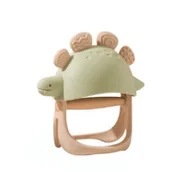 Gryzaki dla dzieci - Gryzak Sensoryczny Dinozaur Silikonowy z Drewniana Rączką [Kolor Zielony] - miniaturka - grafika 1