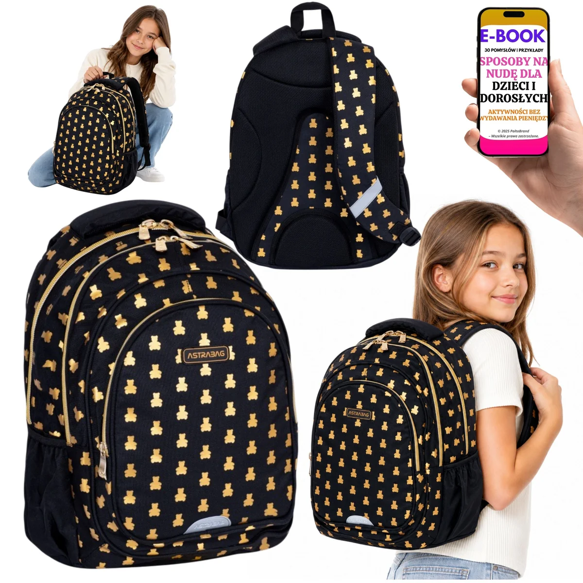 Duży Plecak Szkolny ASTRABAG A4 Ergo Back 3 Komory Odblaski + E-BOOK-3