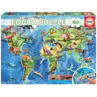 Puzzle - Puzzle 150 el. Mapa świata dla dzieci. Dinozaury Educa - miniaturka - grafika 1