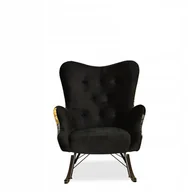 Fotele - Fotel bujany uszak Luna Print Duo czarna Monstera - miniaturka - grafika 1