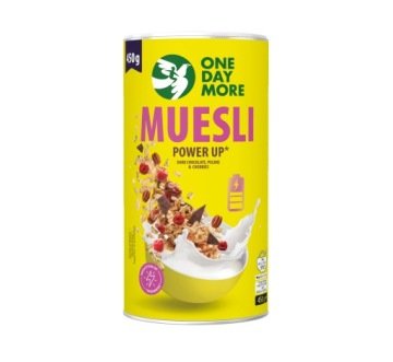 Musli PowerUp 450g| orzechy, czekolada, owoce| zastrzyk energii| OneDayMore