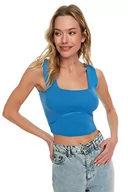 Body - Trendyol Damska bluzka z dzianiny slim bodycon z kwadratowym kołnierzem, NIEBIESKI, L - miniaturka - grafika 1