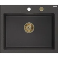 Zlewozmywaki - Mexen Elix zlewozmywak granitowy 1-komorowy 600 x 500 mm, czarny nakrapiany, syfon złoty - 6525601005-76-G - miniaturka - grafika 1