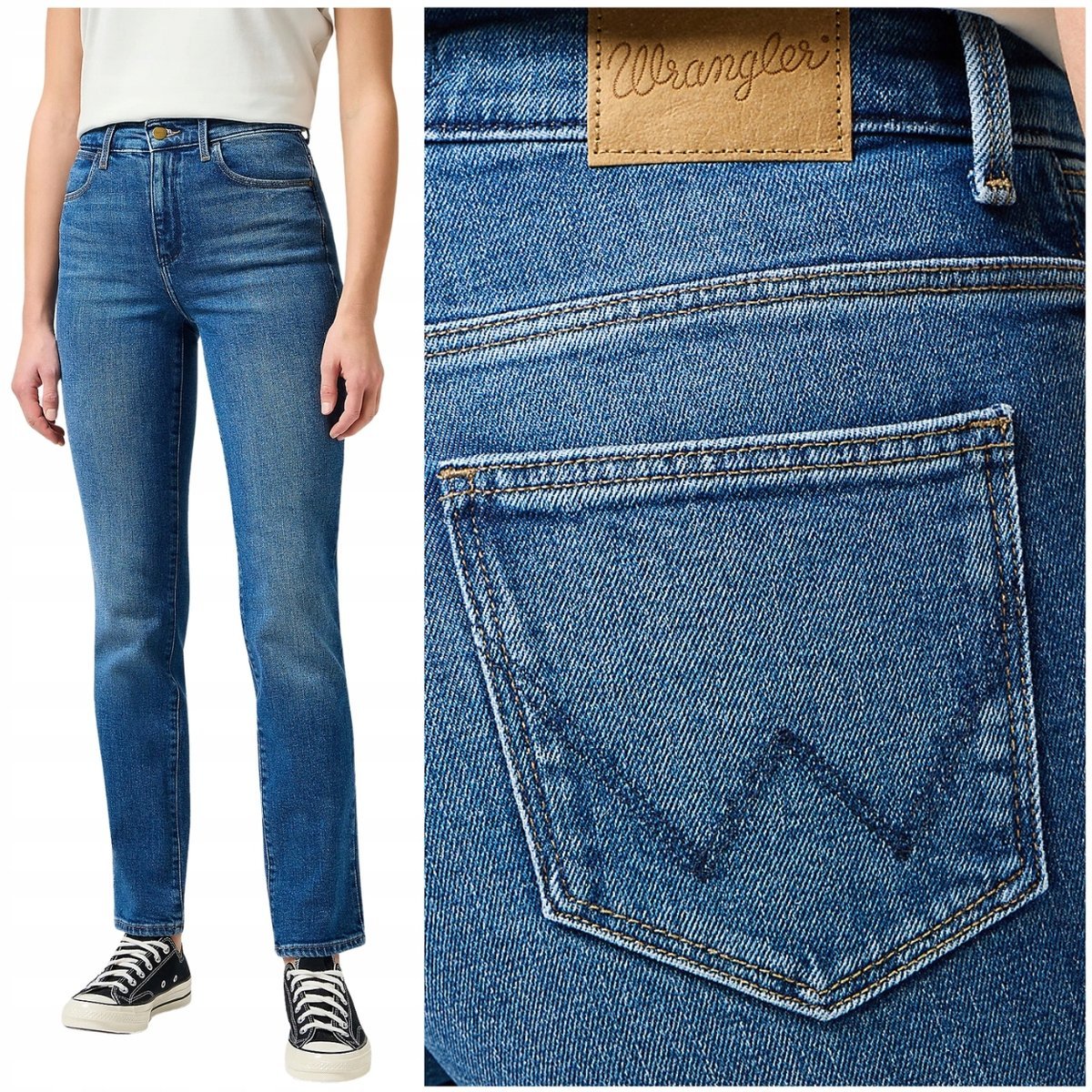 Wrangler STRAIGHT Airblue proste wysokie damskie spodnie jeansowe W30 L34