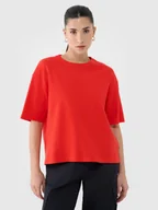 Koszulki i topy damskie - 4F T-shirt regular z waflowej dzianiny damski - czerwony L - miniaturka - grafika 1