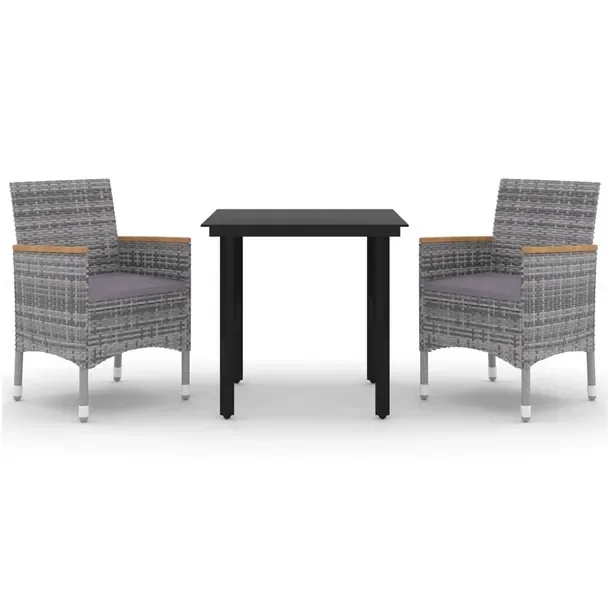 Zestaw mebli ogrodowych szary rattan PE, stół 80x80x74 cm, 2 krzesła