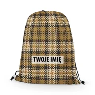 Plecaki worki - WORKO-PLECAK z Twoim imieniem Brązowa krata III 029 - miniaturka - grafika 1