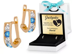 Złote Kolczyki 333 Dziecięce z Cyrkoniami Grawer - Pamiątka Pierwszej Komunii Świętej - miniaturka - grafika 1