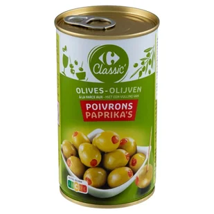 Carrefour Classic Zielone oliwki nadziewane pastą z czerwonej papryki 350 g - Warzywa w marynacie - miniaturka - grafika 1