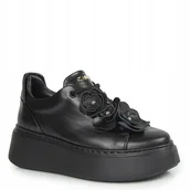Sneakersy damskie - Czarne sneakersy damskie CARINII B10025-E50 skóra modne platforma r.38 - miniaturka - grafika 1