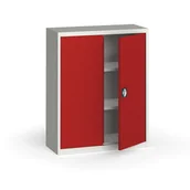 Szafy biurowe - KOVONA Szafa metalowa, 1150 x 950 x 400 mm, 2 półki, szara/czerwona C39330.2.75.24B2B - miniaturka - grafika 1