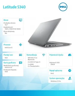 Notebook Latitude 5340 Win11Pro i5-1335U/8GB/256GB SSD/13.3 FHD/Integrated/FgrPr & SmtCd/FHD/IR Cam/Mic/WLAN + BT/Backlit Kb/3 C - Laptopy Notebook Latitude 5340 Win11Pro i5-1335U/8GB/256GB SSD/13.3 FHD/Integrated/FgrPr & SmtCd/FHD/IR Cam/Mic/WLAN + BT/Backlit Kb/3 C - Laptopy - miniaturka - grafika 7