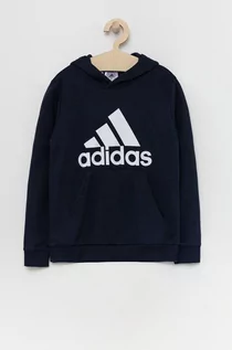 Bluzy damskie - Adidas Bluza dziecięca kolor granatowy z kapturem z nadrukiem - grafika 1