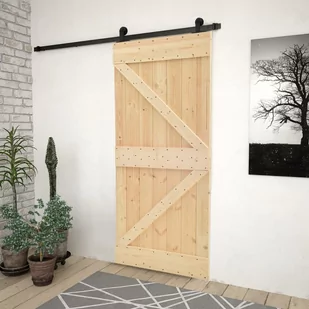shumee Drzwi przesuwne z osprzętem 80x210 cm lite drewno sosnowe - Inne akcesoria dekarskie - miniaturka - grafika 1