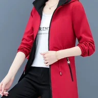 Kurtki damskie - TEMU Damski Casualowy Płaszcz Trencz z Długim Rękawem – Dwustronny Design z Regulowanym Pasem, Dopasowany, Czerwono-Czarny Blok Kolorów na Wiosnę i - miniaturka - grafika 1