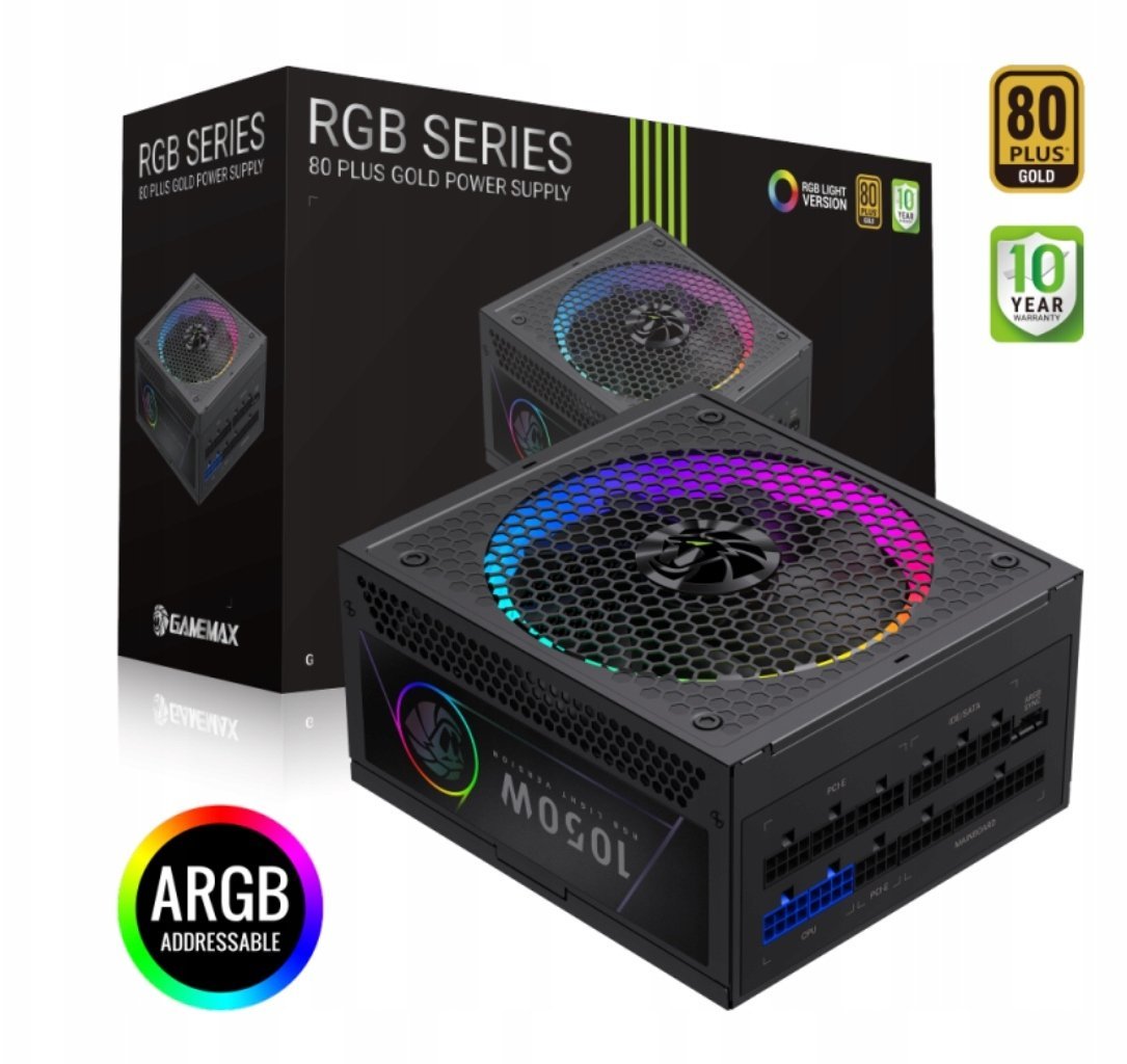 GameMax Power Supply, 80 PLUS, Gold RGB 1050G 1050 W