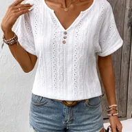 Koszule damskie - TEMU Elegancka i Stylowa Bluzka Damska z Dekoltem w Serek, Luźnymi Rękawami Nietoperz i Guzikami w Wzór Jacquard - miniaturka - grafika 1