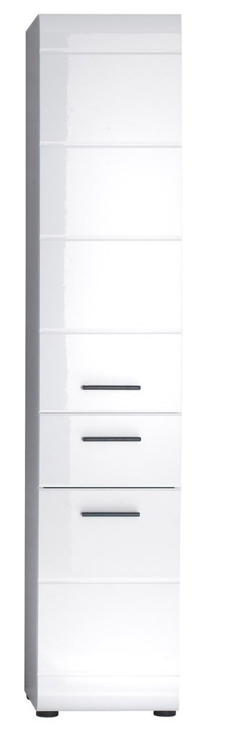 SkinGloss wysoka szafka łazienkowa 2 drzwi, 2 szuflady biały, biały wysoki połysk.