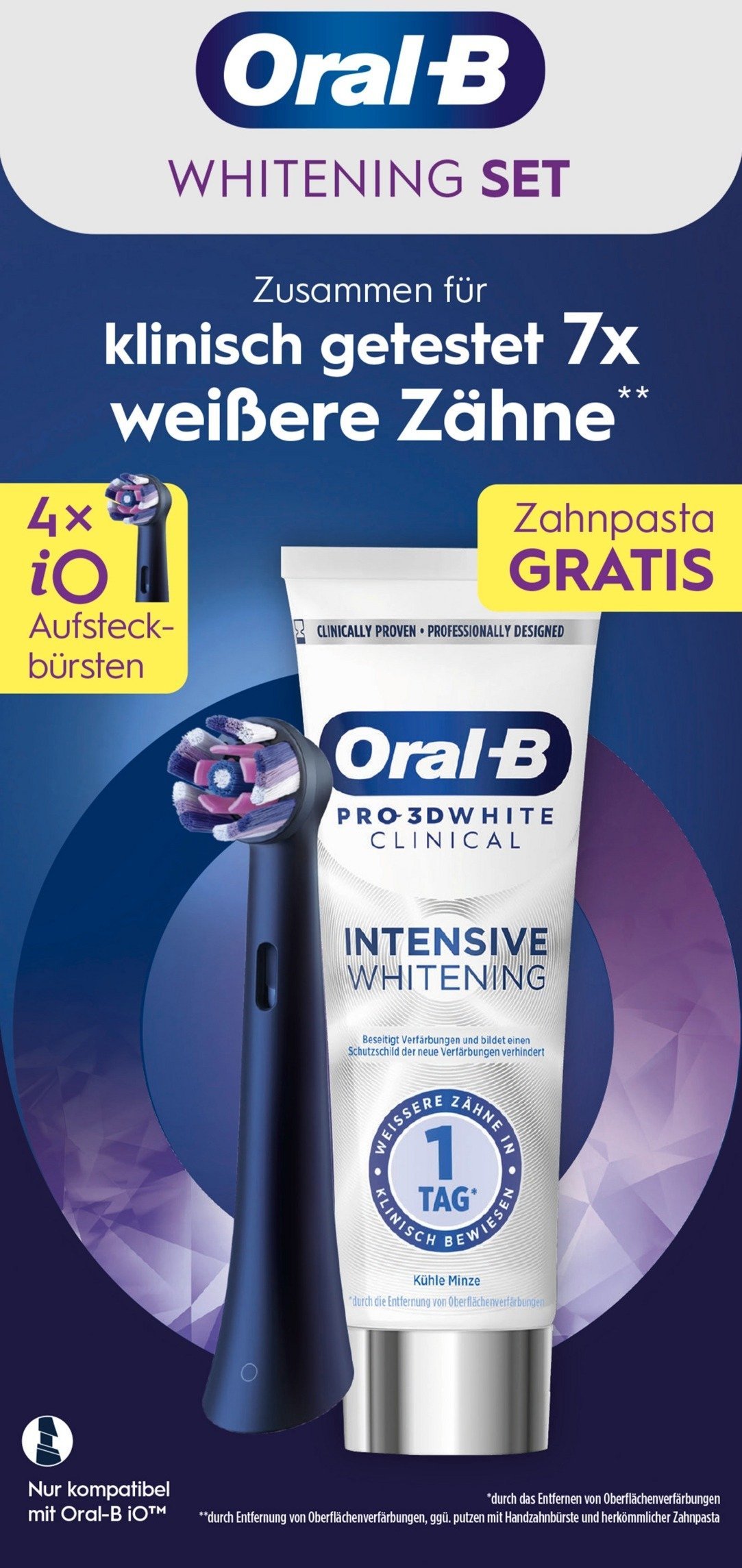 Końcówka Oral-B iO Radiant White opakowanie + 3D White Clinical chłodna mięta
