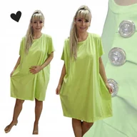 Sukienki - GŁADKA SUKIENKA DIAMENT GUZIKI luźna elegancka tunika neon 54 56 7XL 2881 - miniaturka - grafika 1
