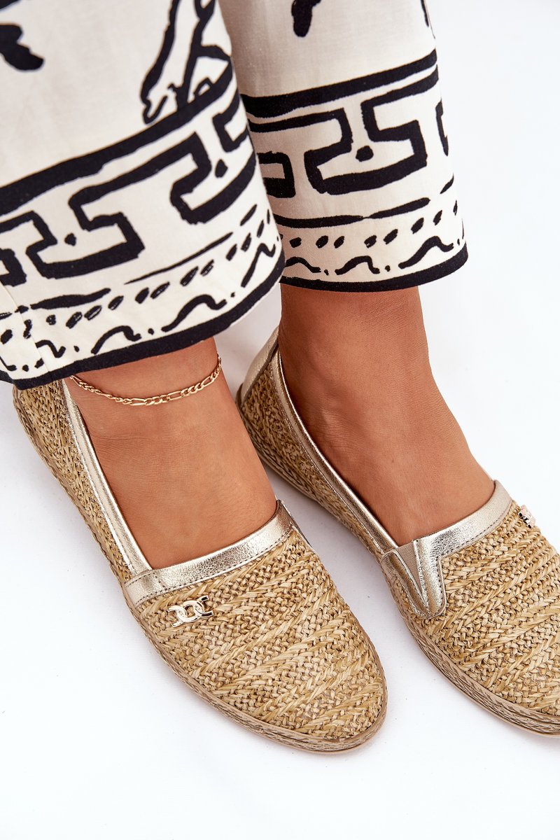 Eleganckie Skórzane Espadryle Z Plecionką Zazoo 10178 Beżowo-Złote-39