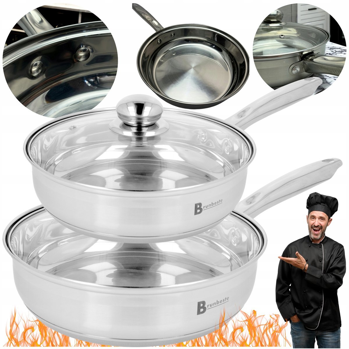 ZESTAW Patelnia ze STALI NIERDZEWNEJ 20/28cm Patelnie Z POKRYWĄ GASTRONOMIA