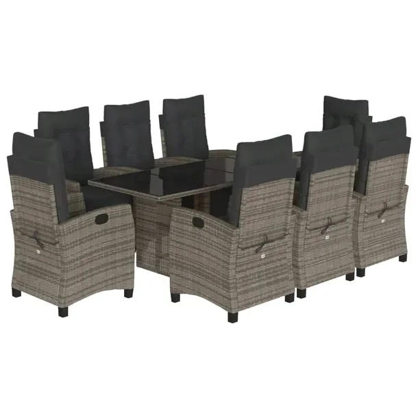 Zestaw mebli ogrodowych szary rattan PE 190 x 80 x 74 cm, 8 krzeseł