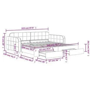 Sofa rozsuwana z szufladami, czarna, 100x200 cm, aksamit  Lumarko! - Łóżka - miniaturka - grafika 11