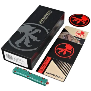 Nóż automatyczny OTF Microtech UTX-70 Bounty Hunter Hellhound T/E Signature Distressed Green Aluminium, Stonewashed M390 by Tony Marfione (419-10BH) - Noże - miniaturka - grafika 7