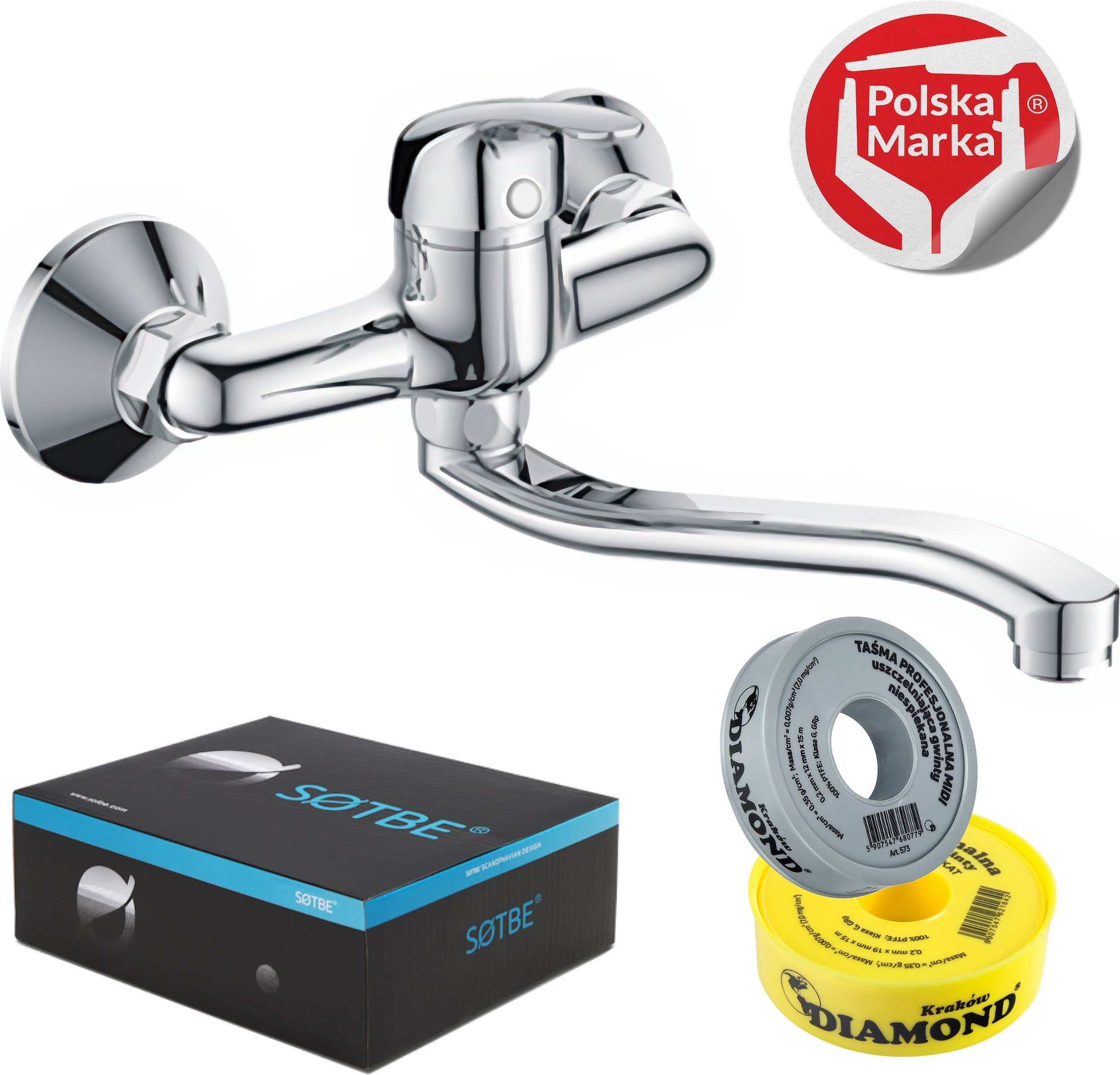 Bateria kuchenna Sotbe ATRAN Bateria kuchenna ścienna zlewozmywakowa Ruchoma wylewka 30 cm