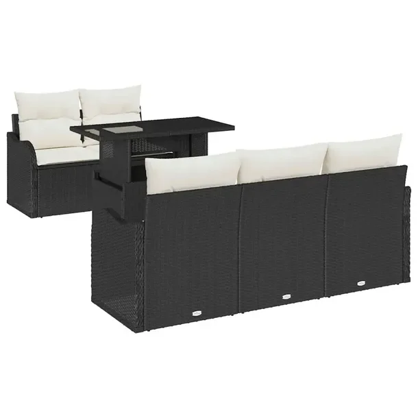 Zestaw Sof Ogrodowych z Czarnego Rattanu, Stół, 40-60cm, Czarny